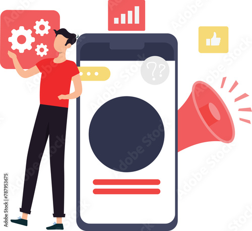 The boy is announcing to inform the message.