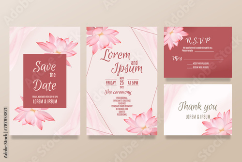 Wedding invitation template with lotus flowers