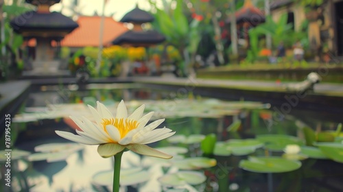 Blooming white Water Lilly in the pond  Ubud  Bali  Indonesia.