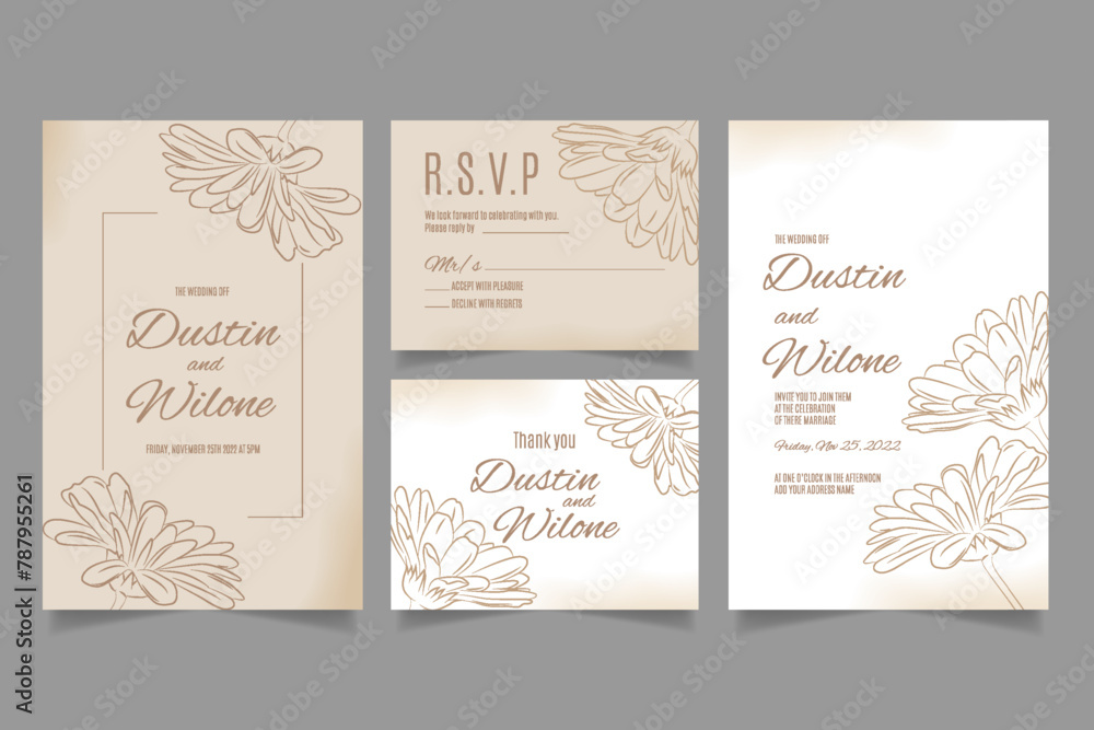 Obraz premium Hand draw wedding invitation template with flowers and leaves
