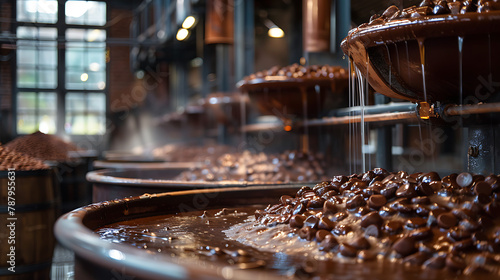 Explore the inner workings of a chocolate factory with this captivating image capturing the essence of production, indulgence, and craftsmanship