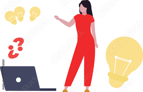 The girl at laptop seeking answers, with a questioning expression.