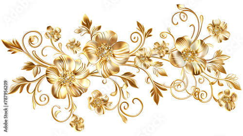 Fototapeta Naklejka Na Ścianę i Meble -  Ornamental gold flowers isolated on a transparent background