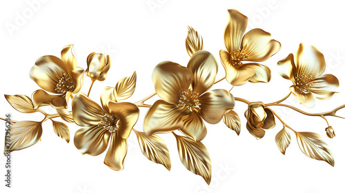 Ornamental gold flowers isolated on a transparent background