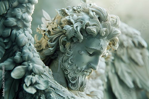 Ethereal Angelic Statue Defies Cosmic Temptation in Baroque Celestial Tableau