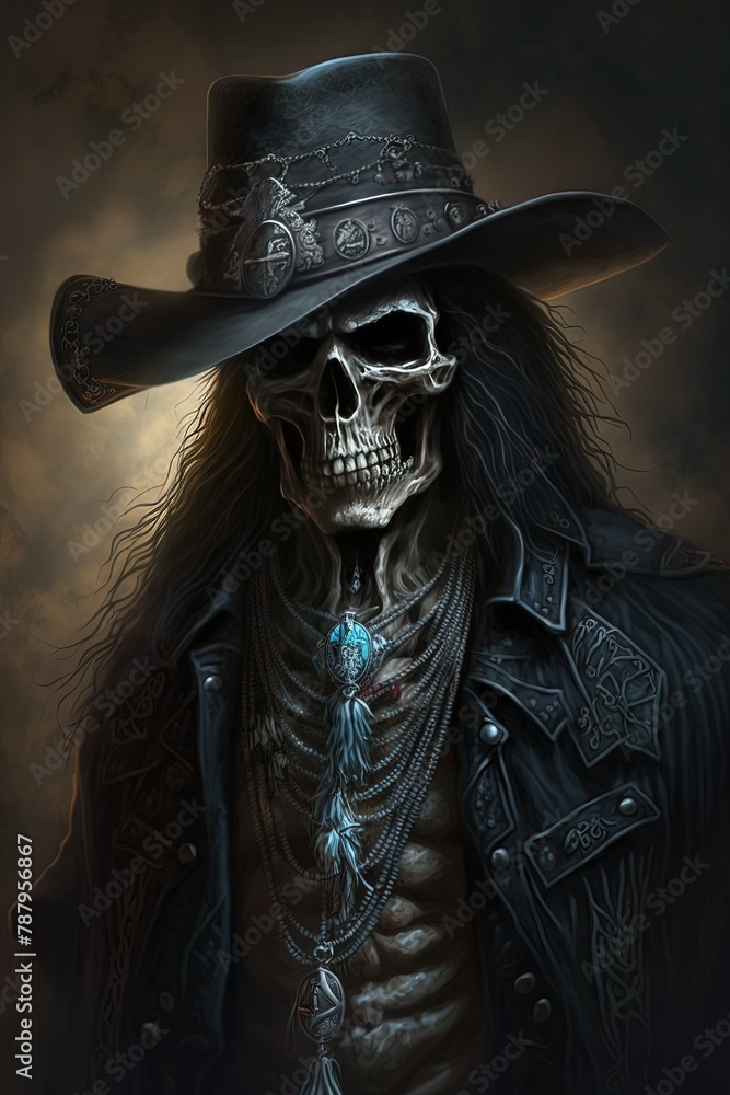 Obraz premium Classy Skeletons: Rocking Fedoras on a Sleek Black Background in HD Quality