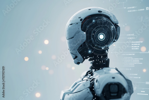 robot on a technological background behind him © Irina