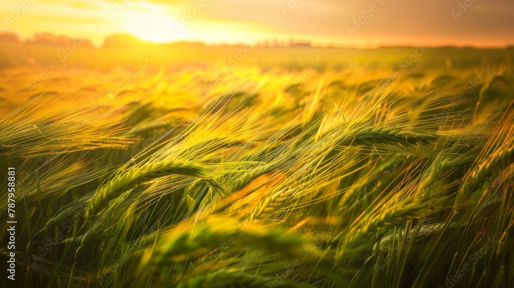 Feather grass in wind at sunset in the green field Feather grass in wind at sunset in the green field