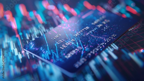 Close-up view of a glossy credit card with futuristic digital enhancements photo