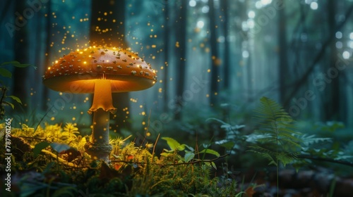 Glowing mushroom in the forest