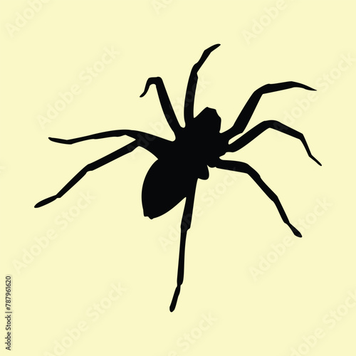 Spider flat silhouette terrifying animal deadly design and spider silhouette arachnid horror image. Vector symbol of a black spider silhouette, nature phobia, bug threat.