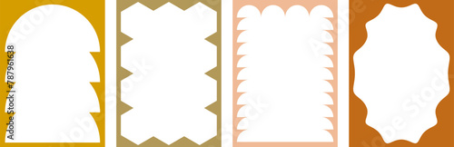 Retro groovy geometric border frames with wavy lines
