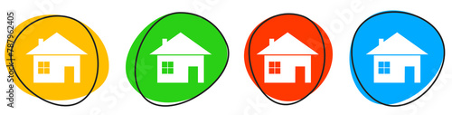 4 bunte Icons: Haus - Button Banner