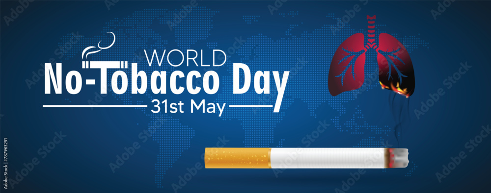 World No-Tobacco Day with cigarette Burning lungs on world map vector poster - obrazy, fototapety, plakaty 