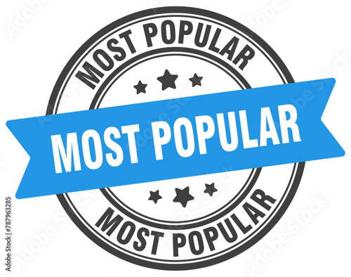 most popular stamp. most popular label on transparent background. round sign