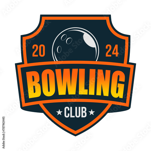 Bowling club tournament logo emblem design illustration