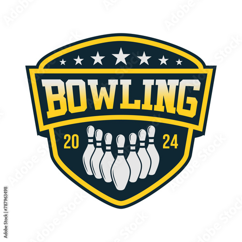 Bowling club tournament logo emblem design illustration