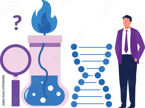 The boy is showing the experiment for DNA.
