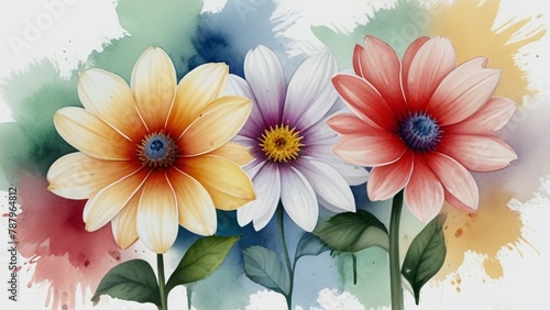 Vibrant watercolor-style image by a stock photographer, featuring a colorful flower against a clean white background. Artistic and detailed, perfect for various design needs.