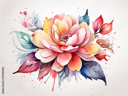 Vibrant watercolor-style image by a stock photographer, featuring a colorful flower against a clean white background. Artistic and detailed, perfect for various design needs.