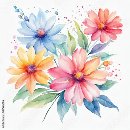 Vibrant watercolor-style image by a stock photographer, featuring a colorful flower against a clean white background. Artistic and detailed, perfect for various design needs.