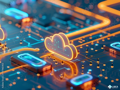 Dynamic illustration of a cloud network topology with connected nodes and high speed data transfers, symbolizing robust connectivity