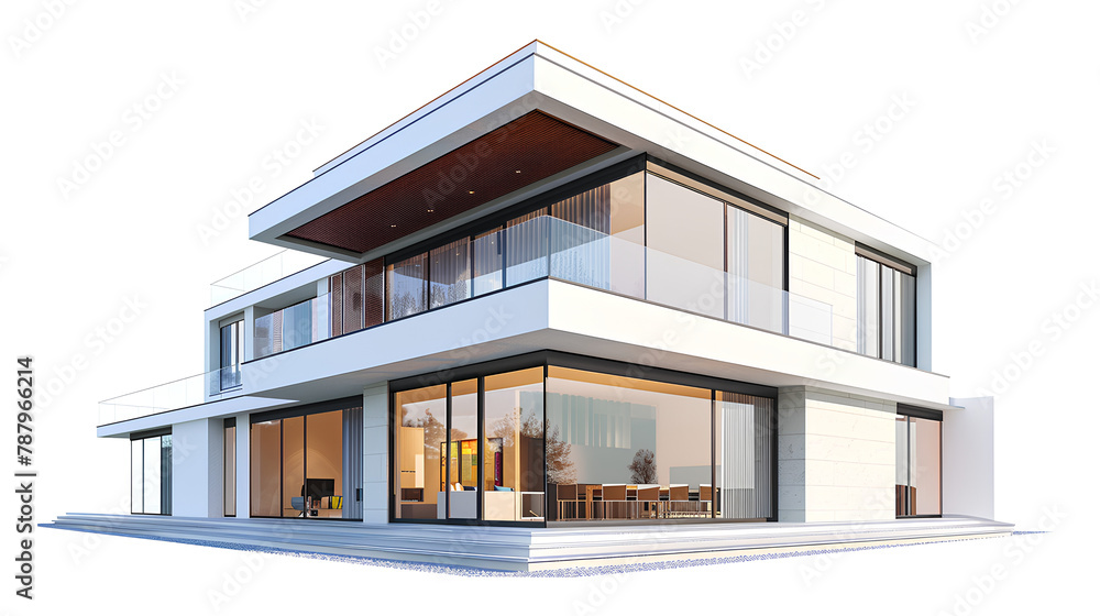 Modern house with windows isolated on a transparent background