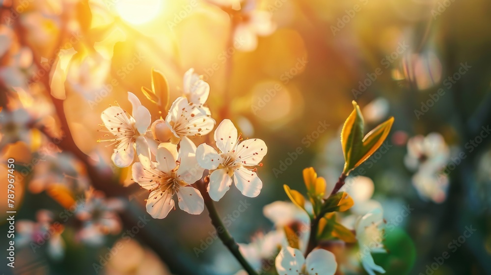 Spring, flowering of trees. Apricot Spring flowers Sunlight