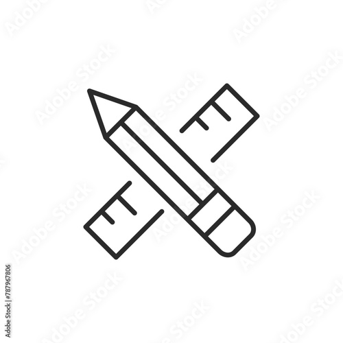 Pencil and ruler icon. Simple drawing and measuring tools icon for design, drafting, and educational use. Vector illustration.