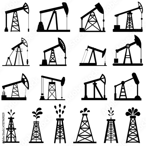 Pump Jack icon vector set. Oil illustration sign. Oil Drilling symbol collection. Oil Pumping logo.