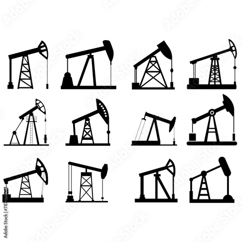 Pump Jack icon vector set. Oil illustration sign. Oil Drilling symbol collection. Oil Pumping logo.