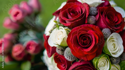 close-up, selective focus,, bright, red roses. Floral background, 