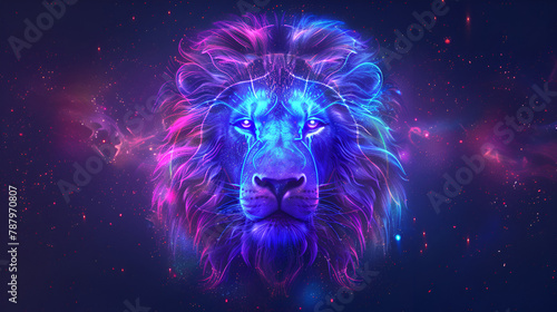 The zodiac sign of Leo head of a lion with magic light in the star , generative Ai