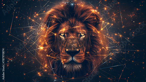 The zodiac sign of Leo head of a lion with magic light in the star   generative Ai