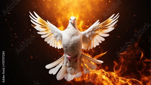 white Dove in flames