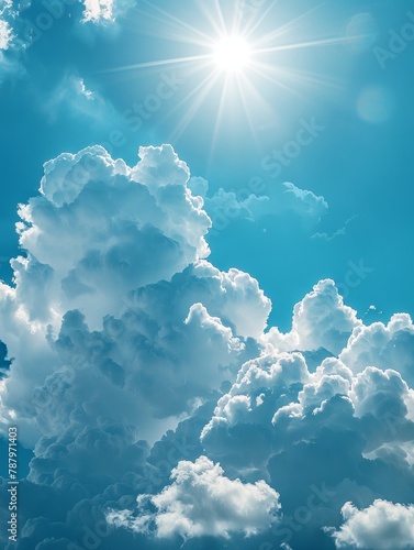 A tranquil, heavenly summer day with light, airy clouds floating in a vast blue sky creates a peaceful atmosphere