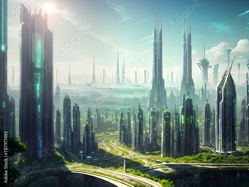 panorama of a futuristic solarpunk city