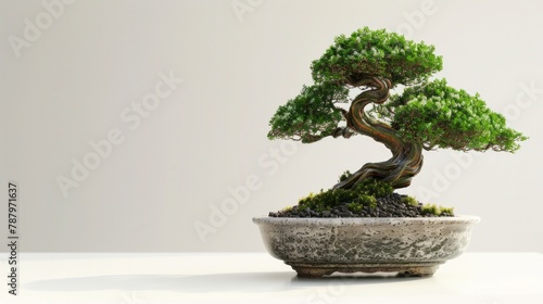 Artistic bonsai tree in a decorative pot. AI Generative.