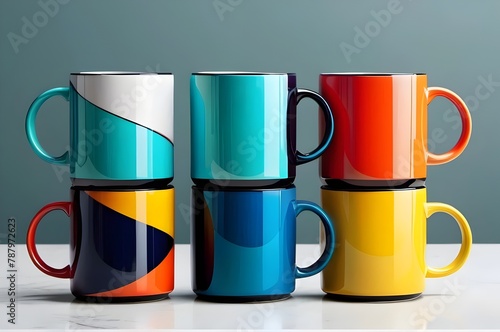  Abstract Watercolor Elegance Crafting a Series of Coffee Mugs photo
