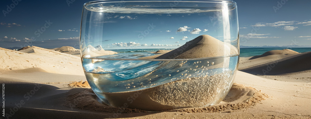 Glass of drinking water on desert background - obrazy, fototapety, plakaty 