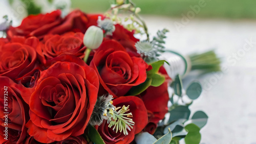 Gold rings on a wedding bouquet 