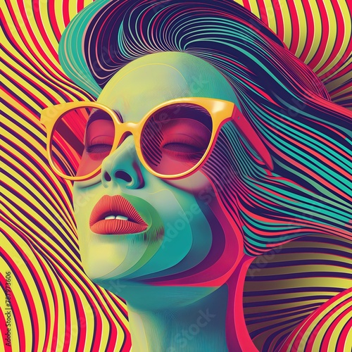 Vibrant Pop Art Portrait of Woman with Sunglasses