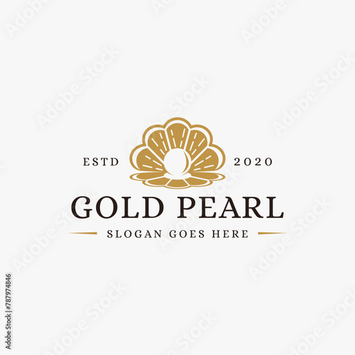 Vintage minimalist luxury gold pearl logo icon vector on white background
