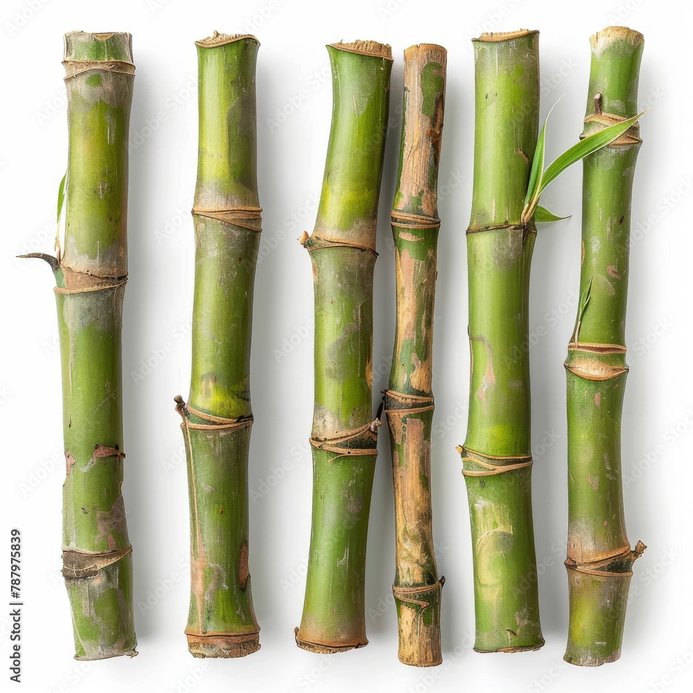 Green Bamboo Sticks Arranged on White Green Bamboo Sticks Arranged on White
