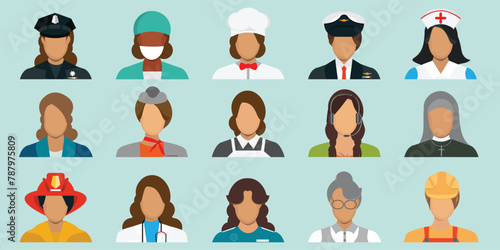 People portraits of faceless profession female icons set.
