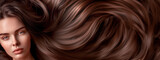 Brunette Hair model with smooth wavy  long hair. Useful for hairstyling or shampoo commercial.