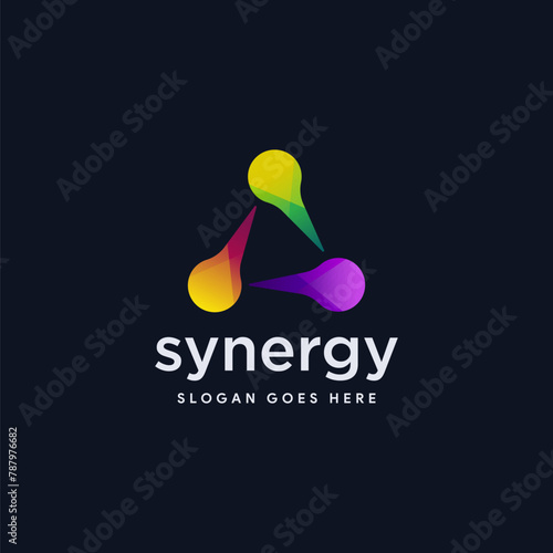 Abstract synergy triangle link connection logo Icon vector template on dark background