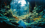 Serene Rainforest Dreamscape with River and Lush Green Foliage Illuminated by Ethereal Light - Nature Conservation Theme