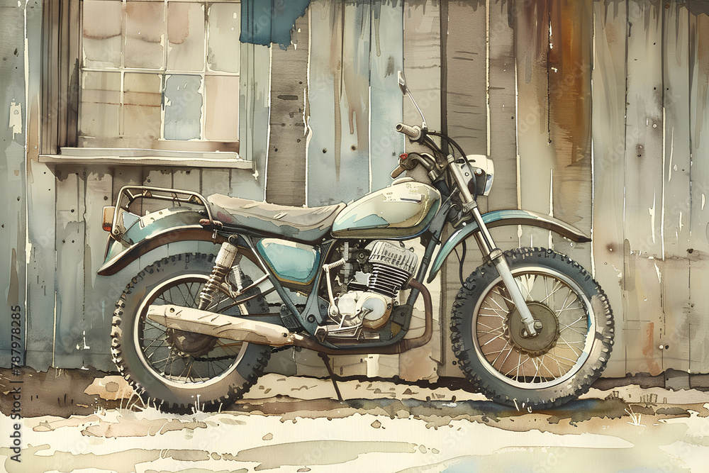 1970年代のオフロードバイク（水彩画）