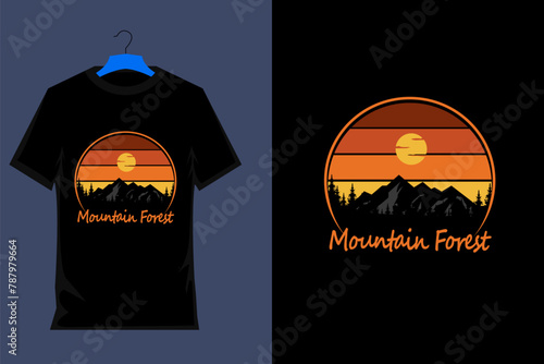 Mountain Forest Retro T Shirt Design